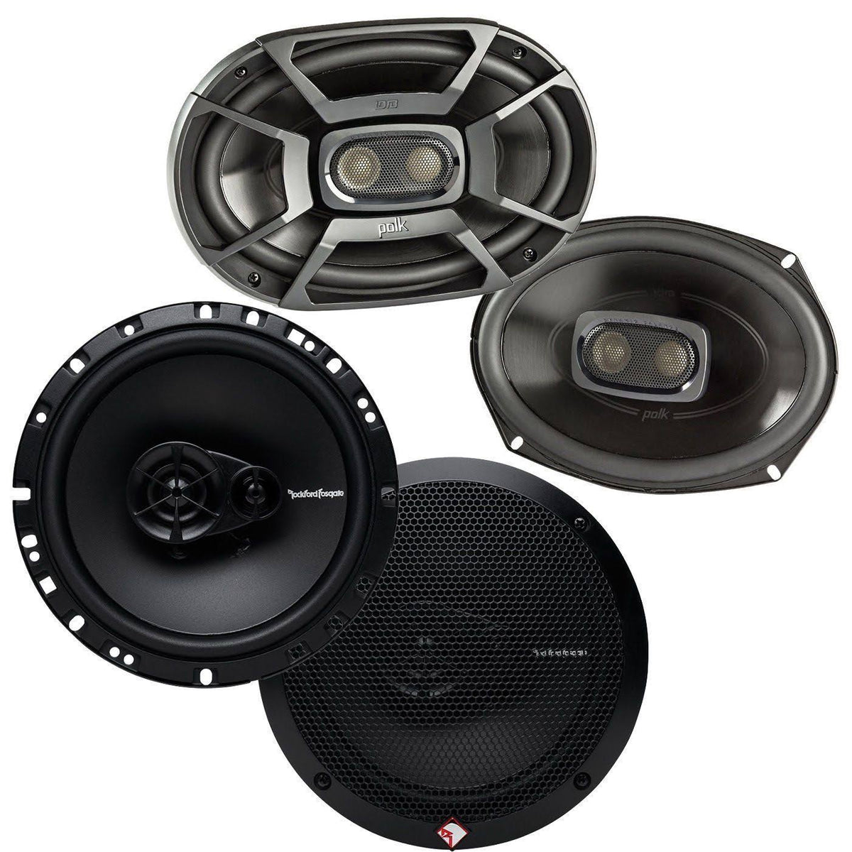 Polk 6x9x22 450W 3 Way Marine Speakers + Rockford Fosgate 6.5x22 90W Car P26011