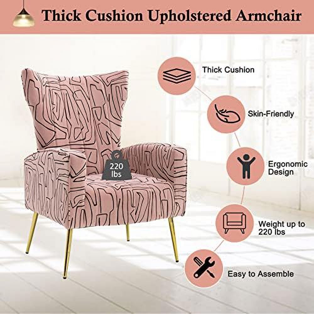 Navy Velvet Wingback Accent Chair with Metal Gold Legs P6807