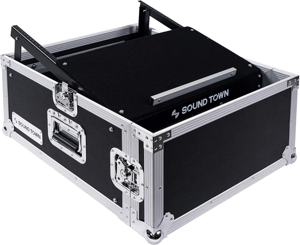 4U PA DJ Rack Road Case with 11U Slant Mixer Top, 20’’ Rackable Depth, 4-Space Size Y662451