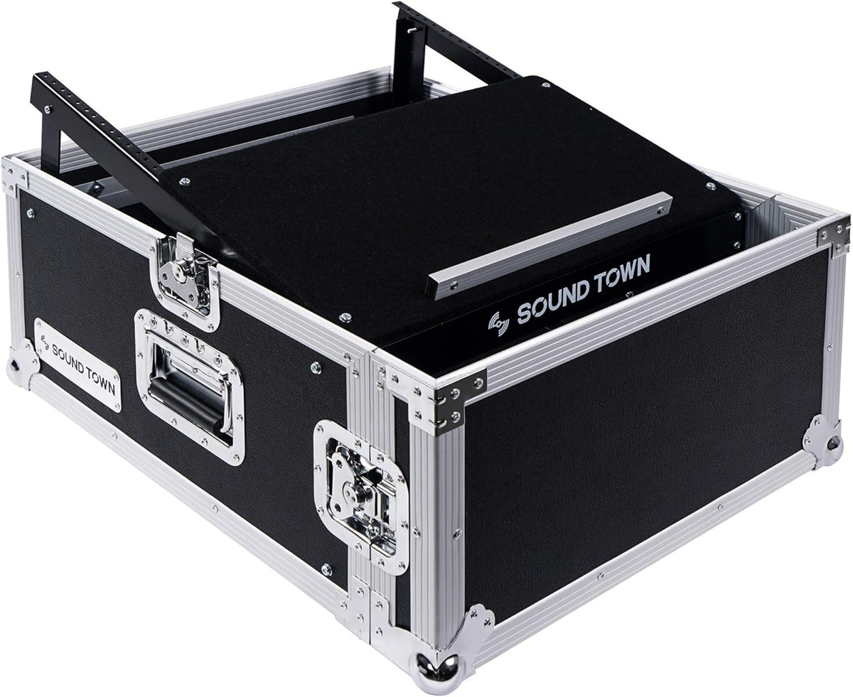 4U PA DJ Rack Road Case with 11U Slant Mixer Top, 20’’ Rackable Depth, 4-Space Size Y662451