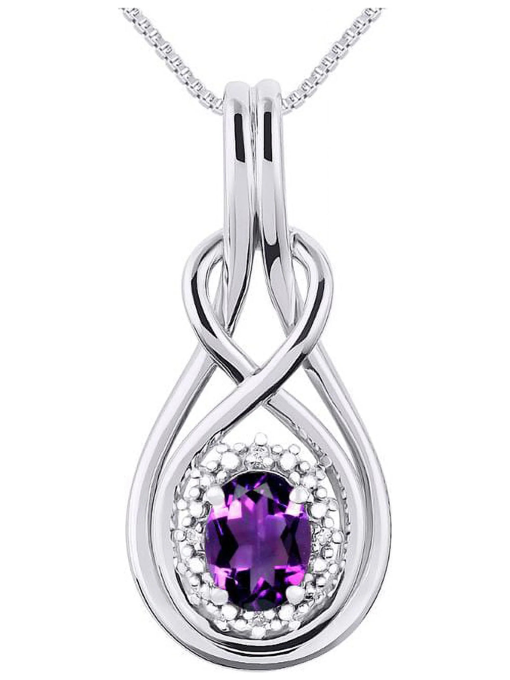 Sterling Silver Love Knot Tennis Bracelet & Pendant Necklace with Diamonds Adjustable 7"-8" Wrist & 18" Chain Amethyst G106789
