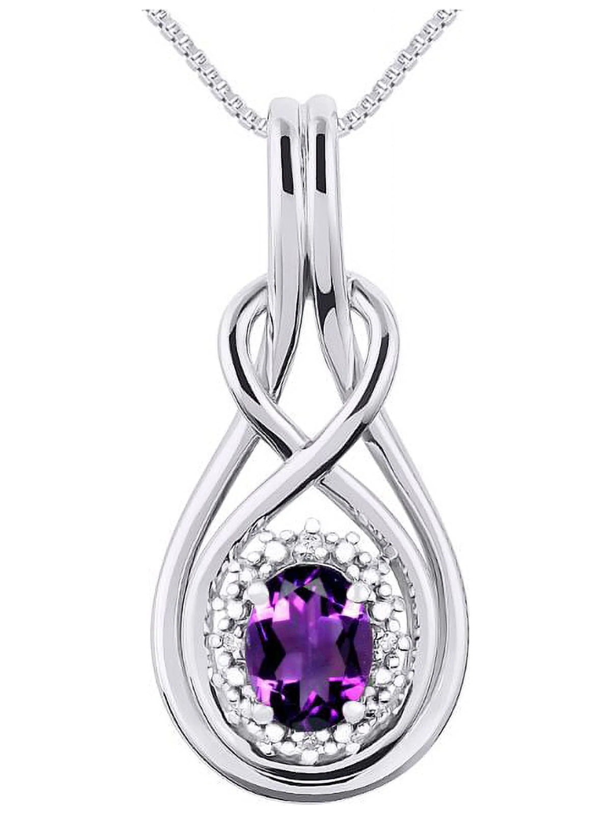 Sterling Silver Love Knot Tennis Bracelet & Pendant Necklace with Diamonds Adjustable 7"-8" Wrist & 18" Chain Amethyst G106789