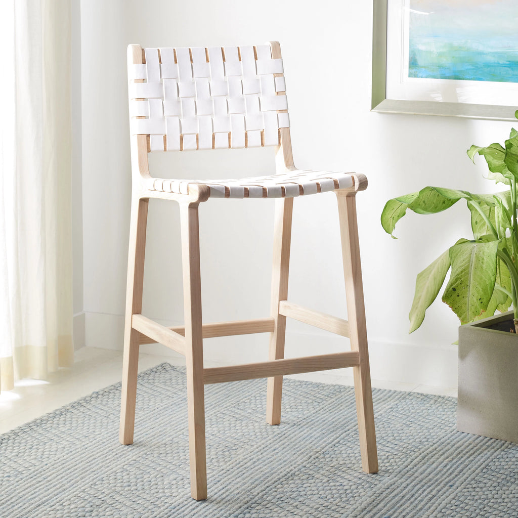 White/Natural Leather Bar Stool U607