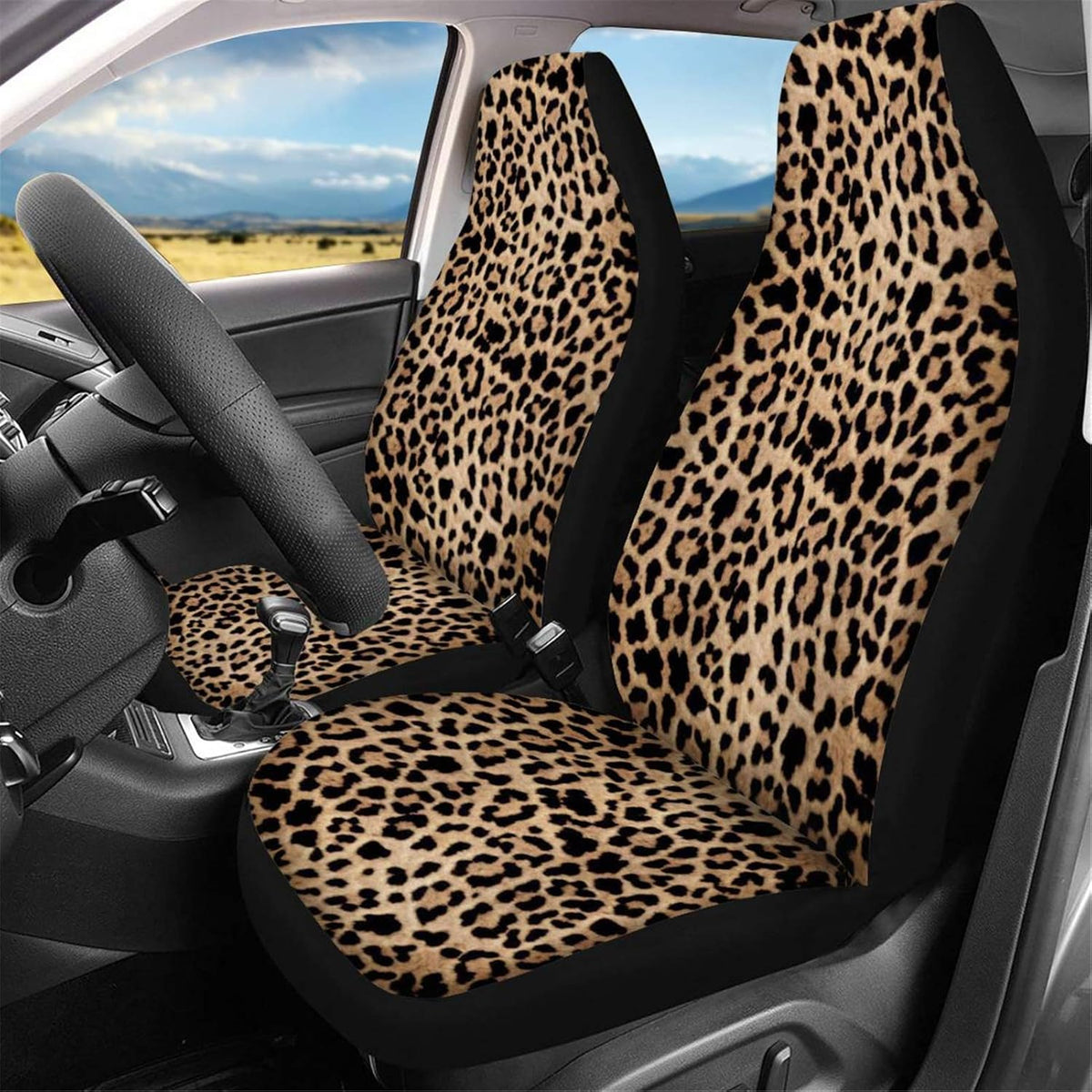 Set of 2 Brown Cow Fur Print Car Seat Covers V41720