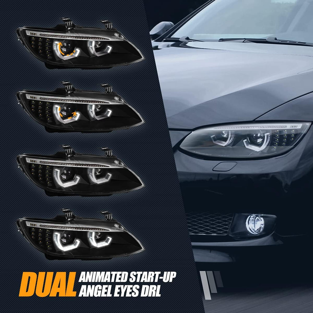Dual LED Turn Signal Projector Headlights, Black Housing U232