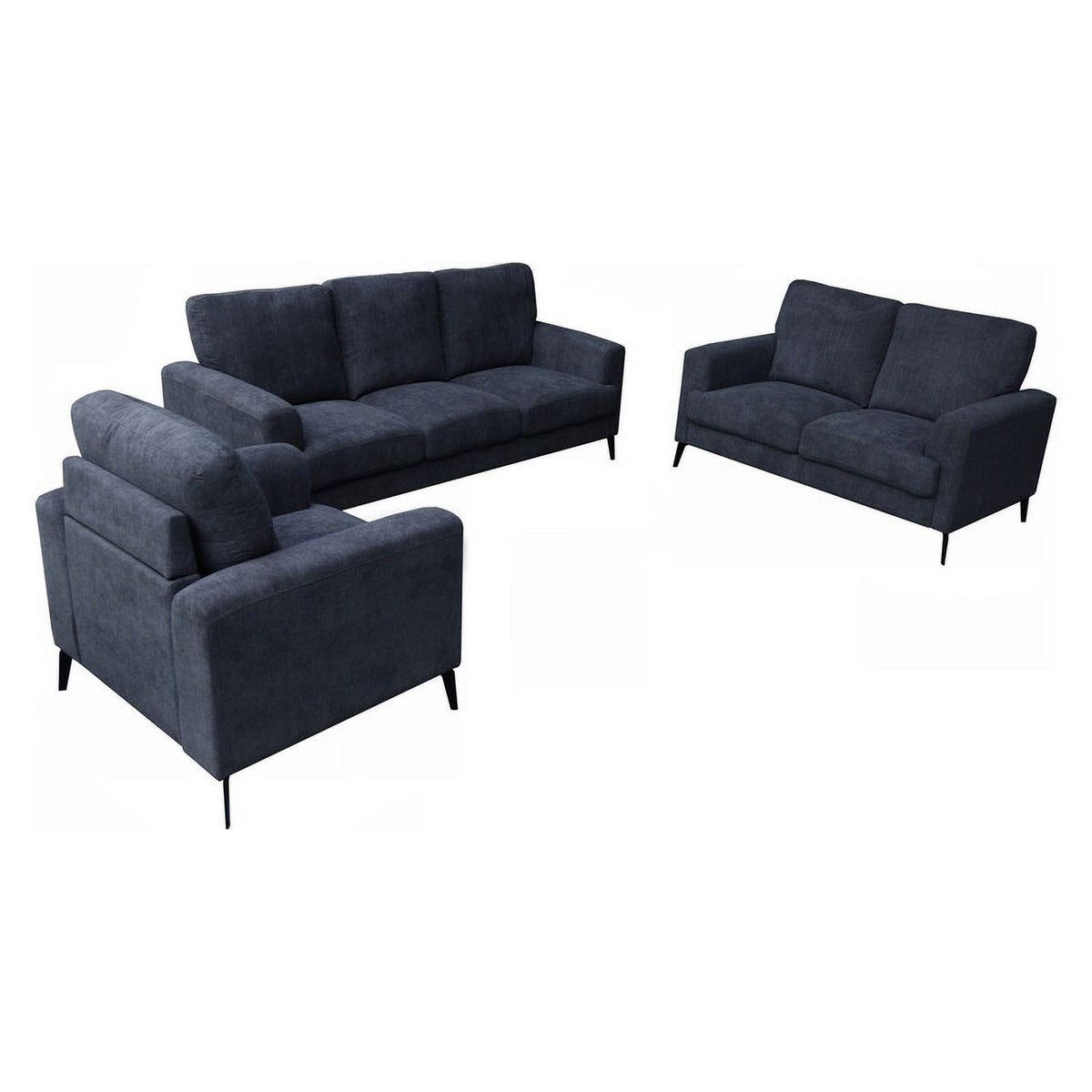 Black Chenille Sofa Loveseat Chair Set O5727