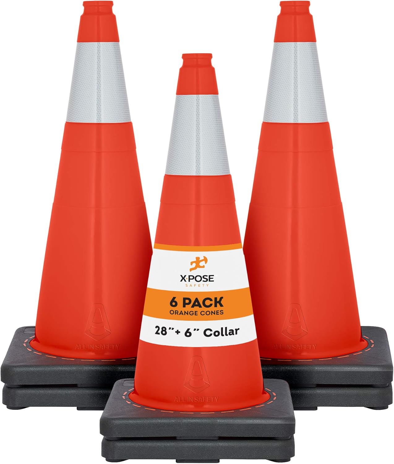 Orange PVC Plastic Traffic Cones with 6 Collar W314873