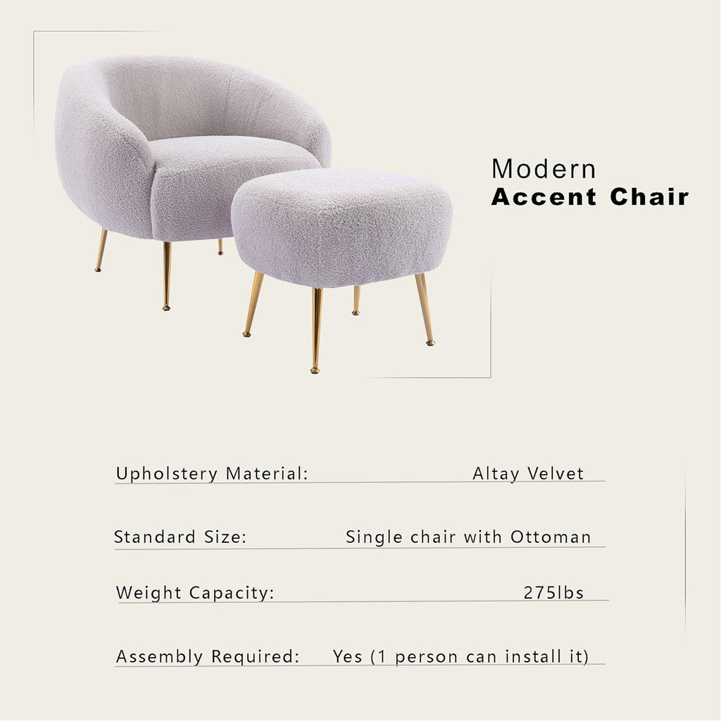 Teddy Short Plush Particle Velvet Accent Chair With Ottoman D52308