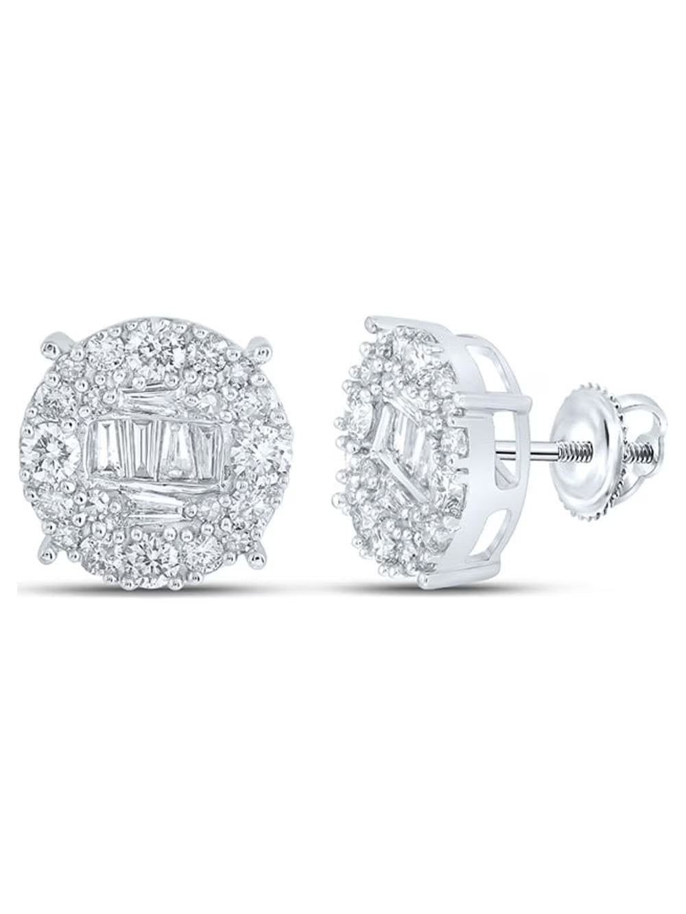 10kt White Gold Mens Diamond Circle Cluster Earrings 1 Cttw F470