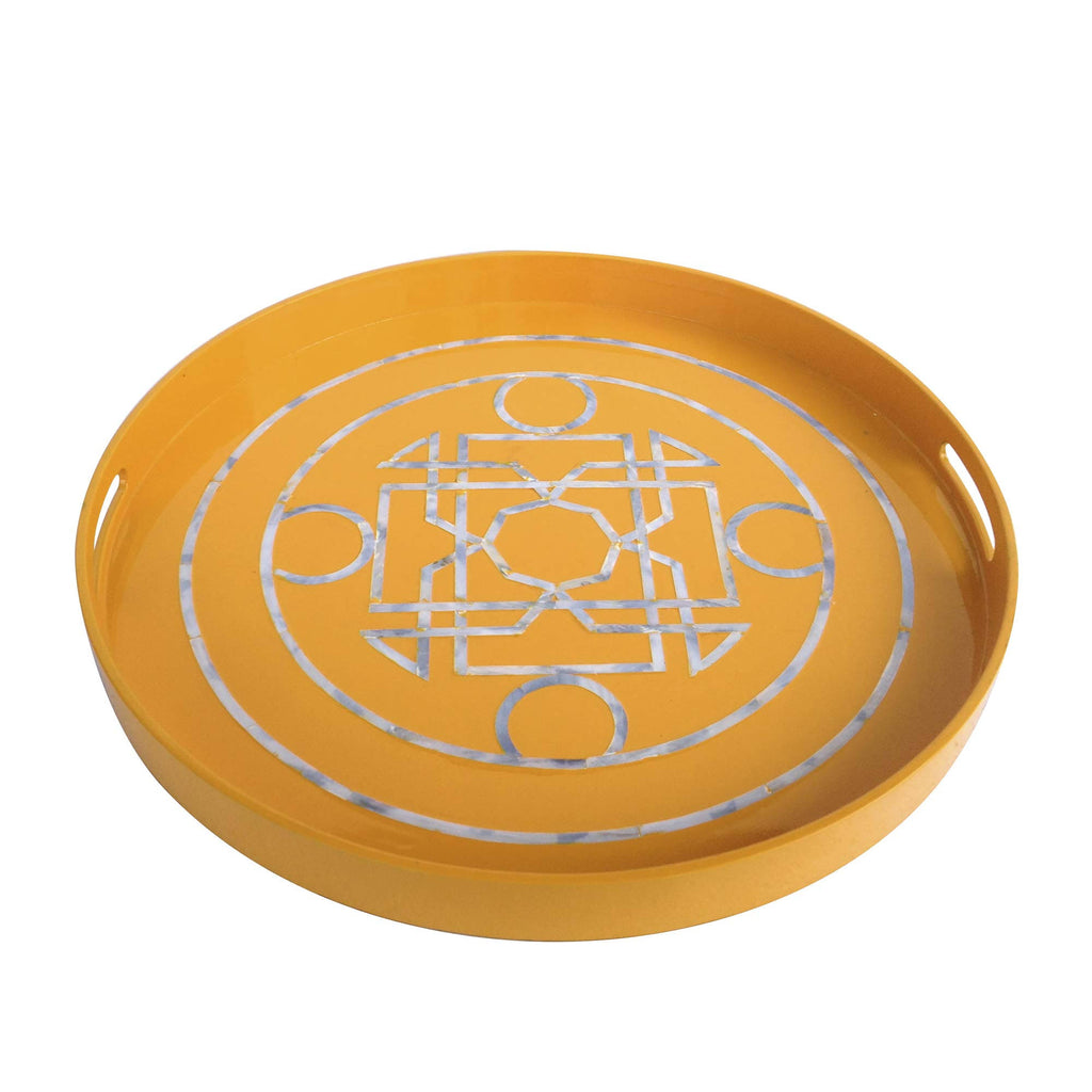 Yellow Round Lacquered Serving Tray E8094