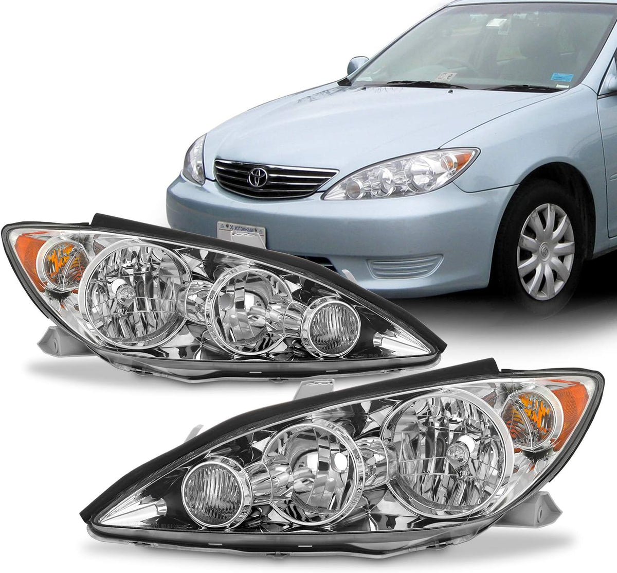 Chrome Halogen Headlights Pair for 2005 2006 Toyota Camry Sedan A42124