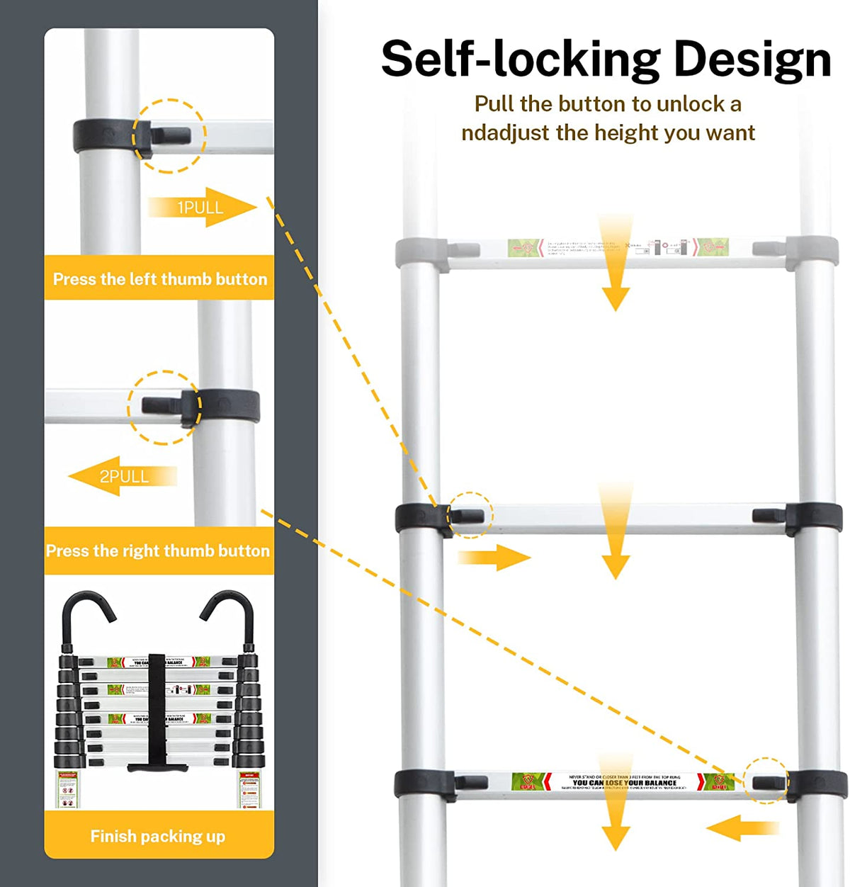 8.5FT Aluminum Telescoping Ladder with Non-Slip Feet, 330lb Capacity T4657