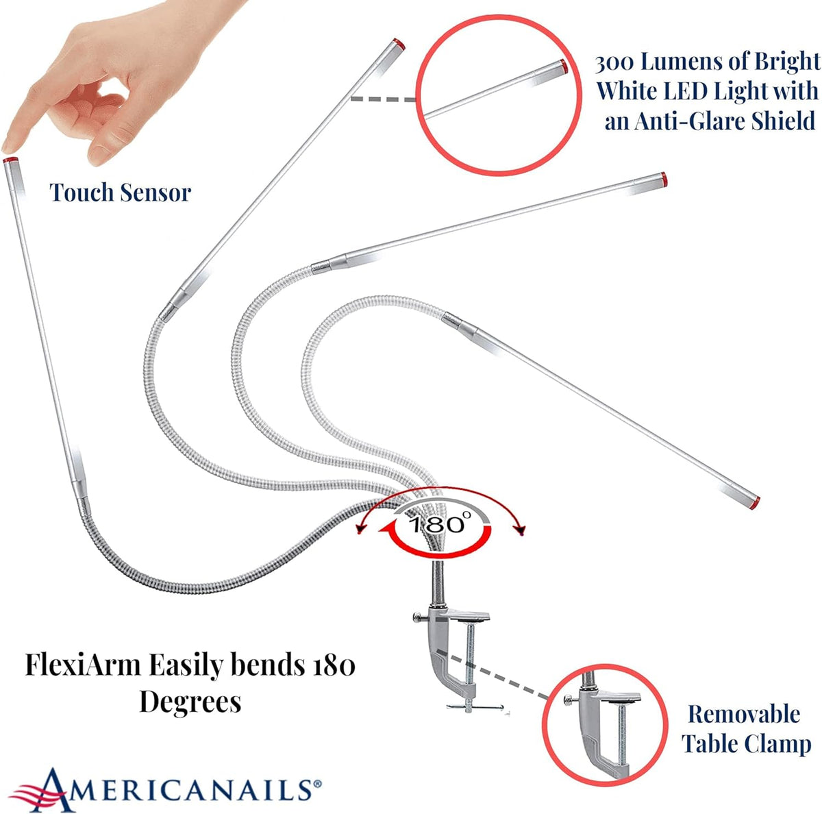 LED Table Desk Lamp with Flexible Arm, 3 Brightness Levels, Touch Sensor, 400 Lumens N1315