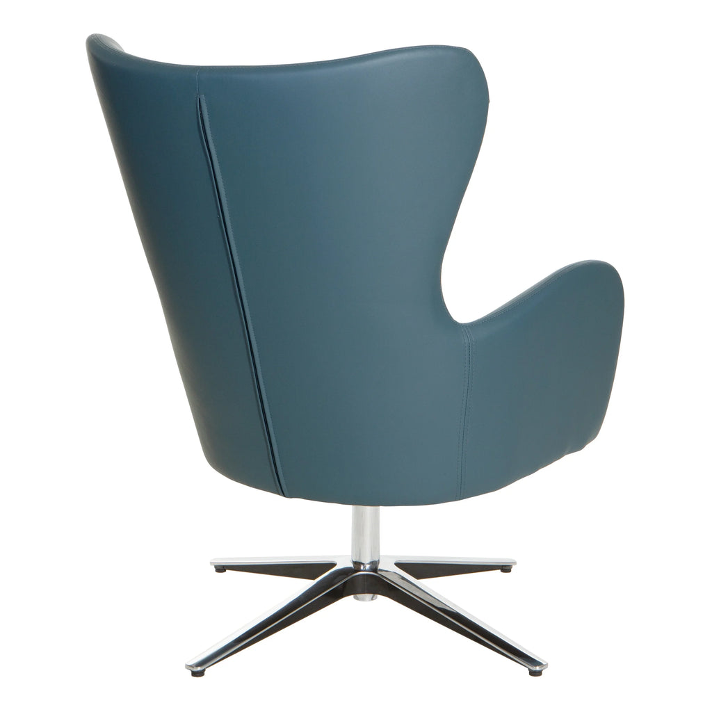 Swivel Armchair in Blue Faux Leather with Aluminum Base Y1195