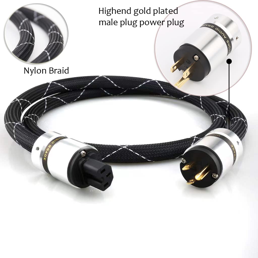 12AWG HiFi Power Cord 125V 15A 3-Prong Audiophile AC Power Cable with US Connector Plug (1.5M / 4.92FT) Pack of 2 S685652