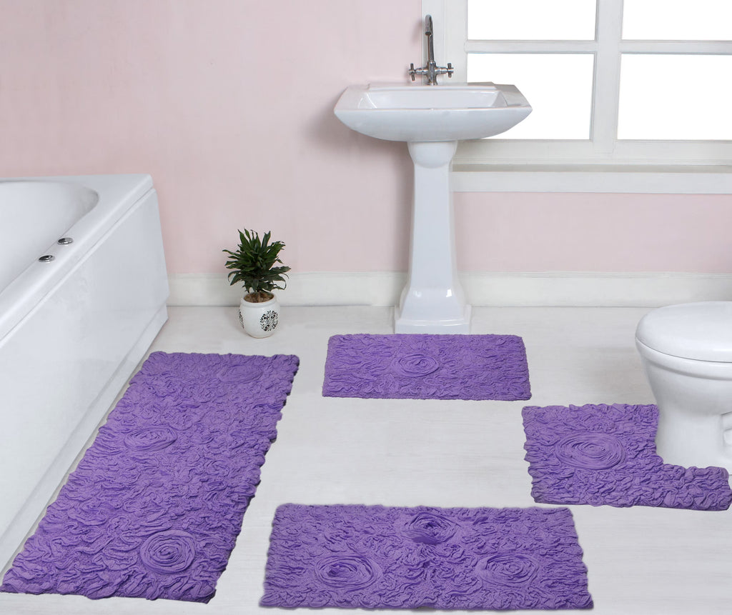 Purple 4 Piece Cotton Bath Rug Set I77282