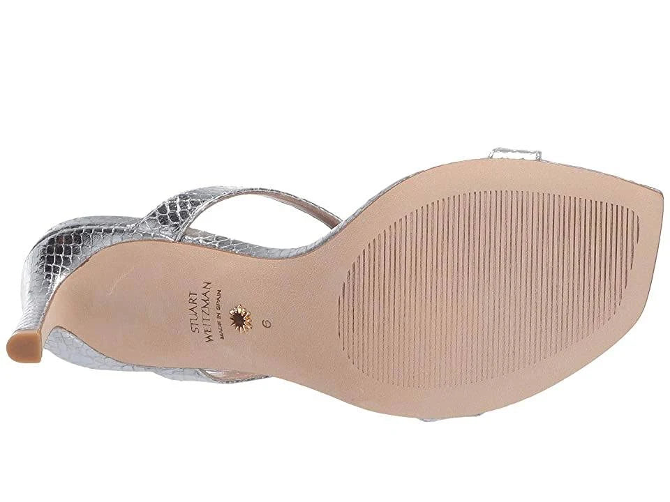 Silver Metallic Snake Embossed Leather Shoes P36845