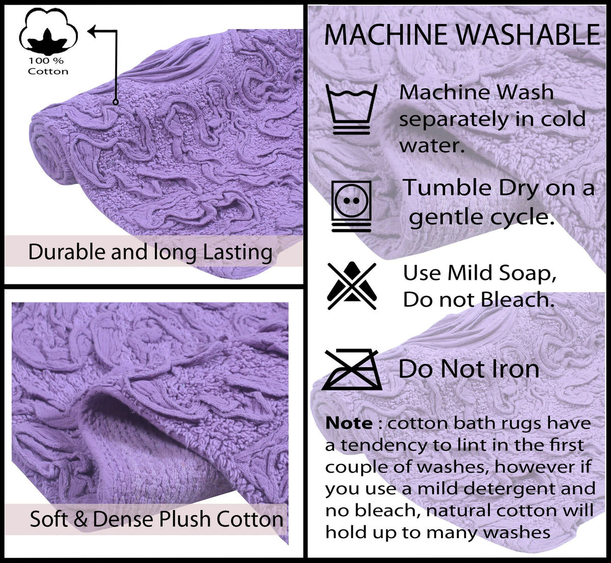 Purple 4 Piece Cotton Bath Rug Set I77282