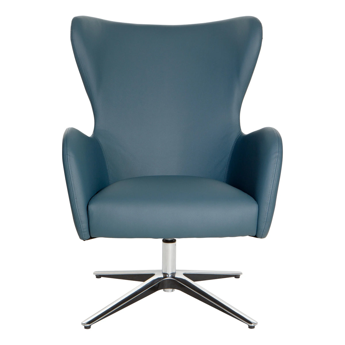 Swivel Armchair in Blue Faux Leather with Aluminum Base Y1195