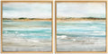 Gold Framed Linen Canvas Beach Landscape Painting 12 x 12 Set of 2 Q2983