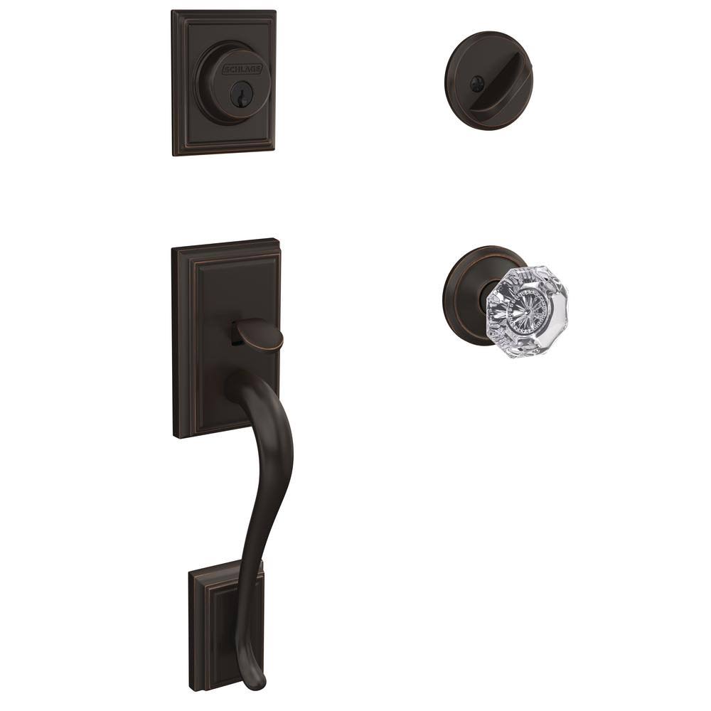 Aged Bronze Single Cylinder Door Handleset with Glass Door Knob R15482