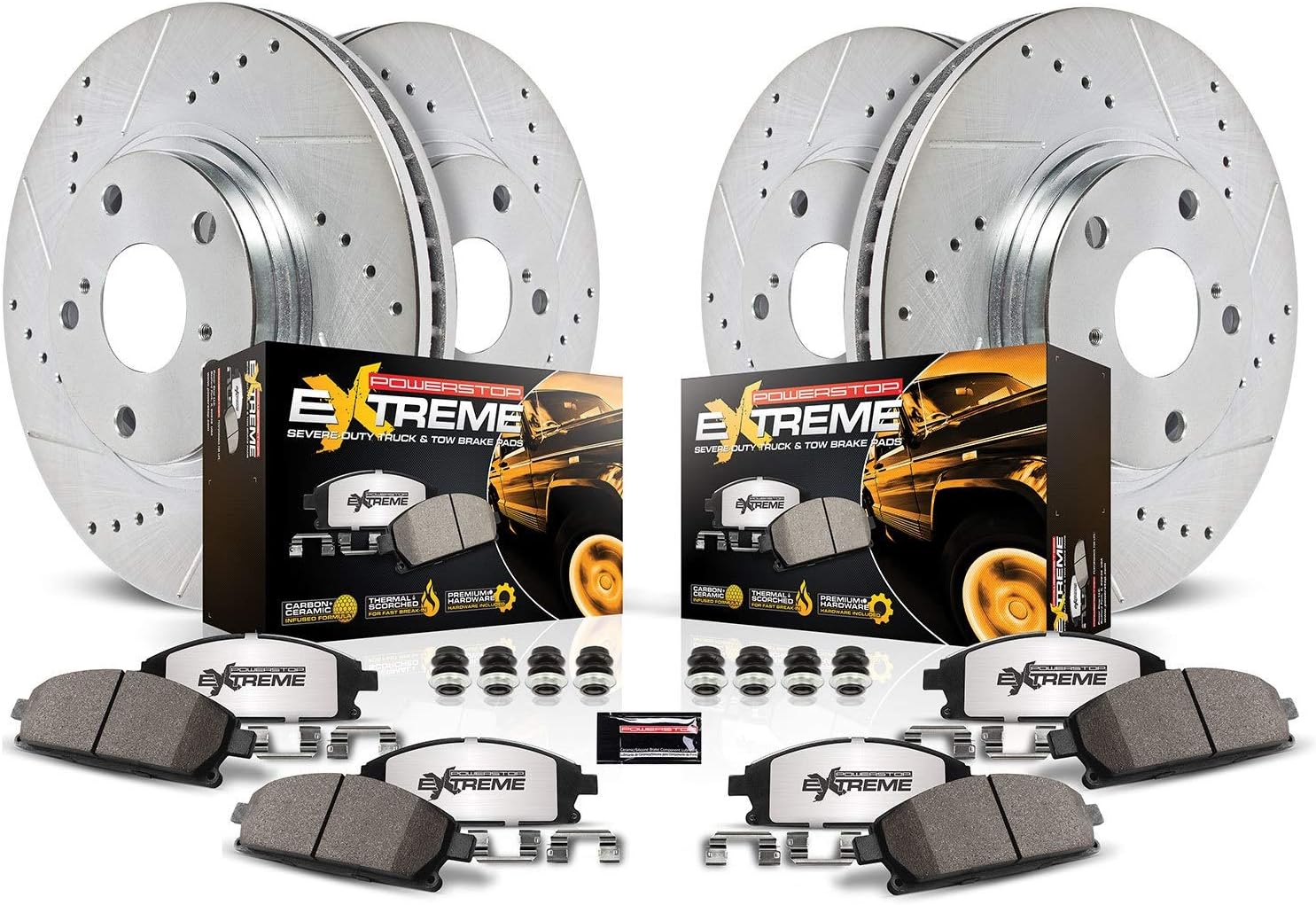 Drilled Slotted Brake Rotors Carbon-Fiber Ceramic Brake Pads Calipers L3802