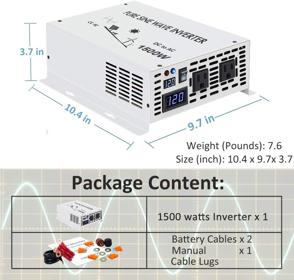 1500W Pure Sine Wave Power Inverter 12VDC to 120VAC U330491