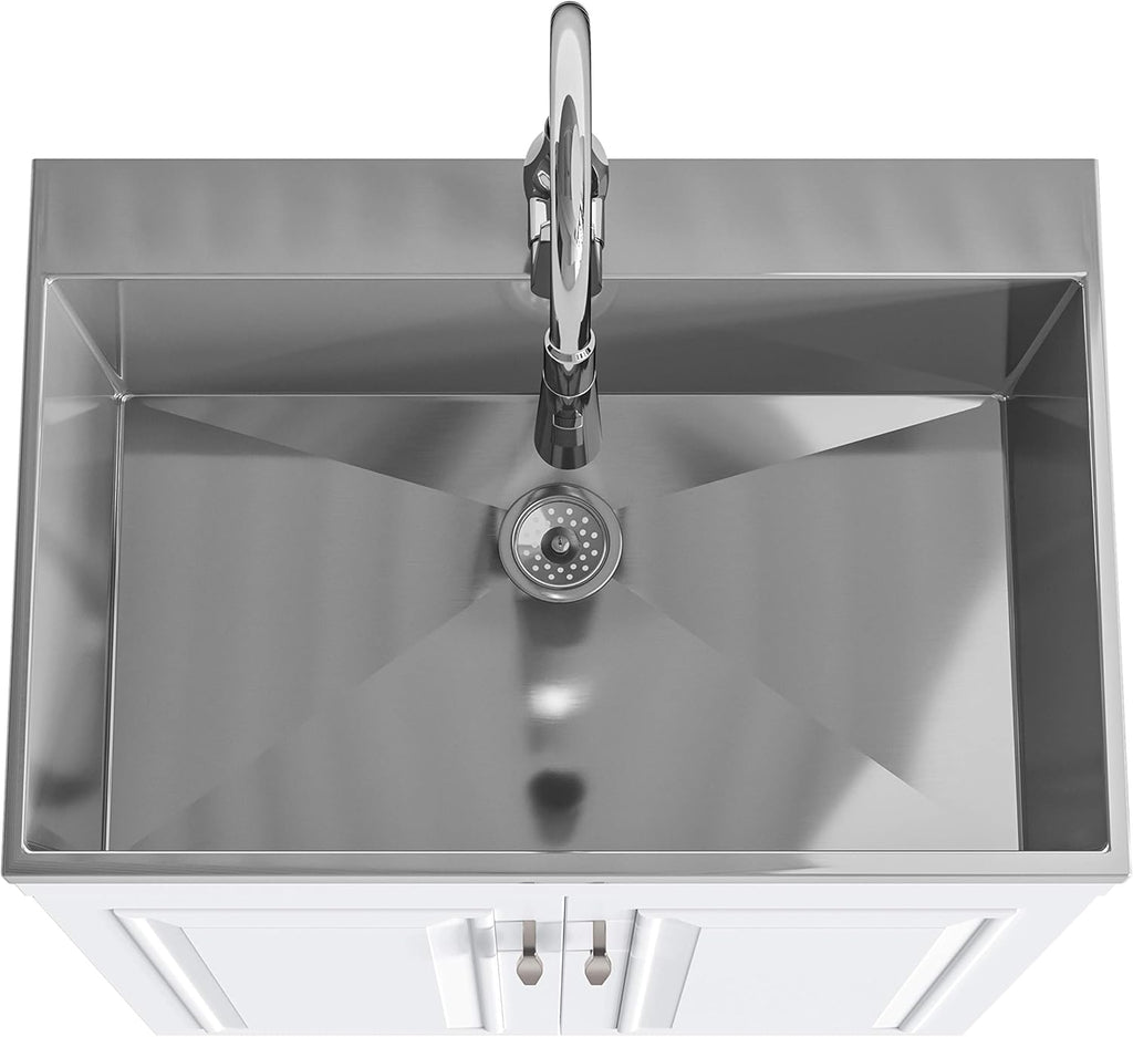 28 inch Laundry Cabinet with Pull-out Faucet and Stainless Steel Sink with 1 Storage Compartment R905