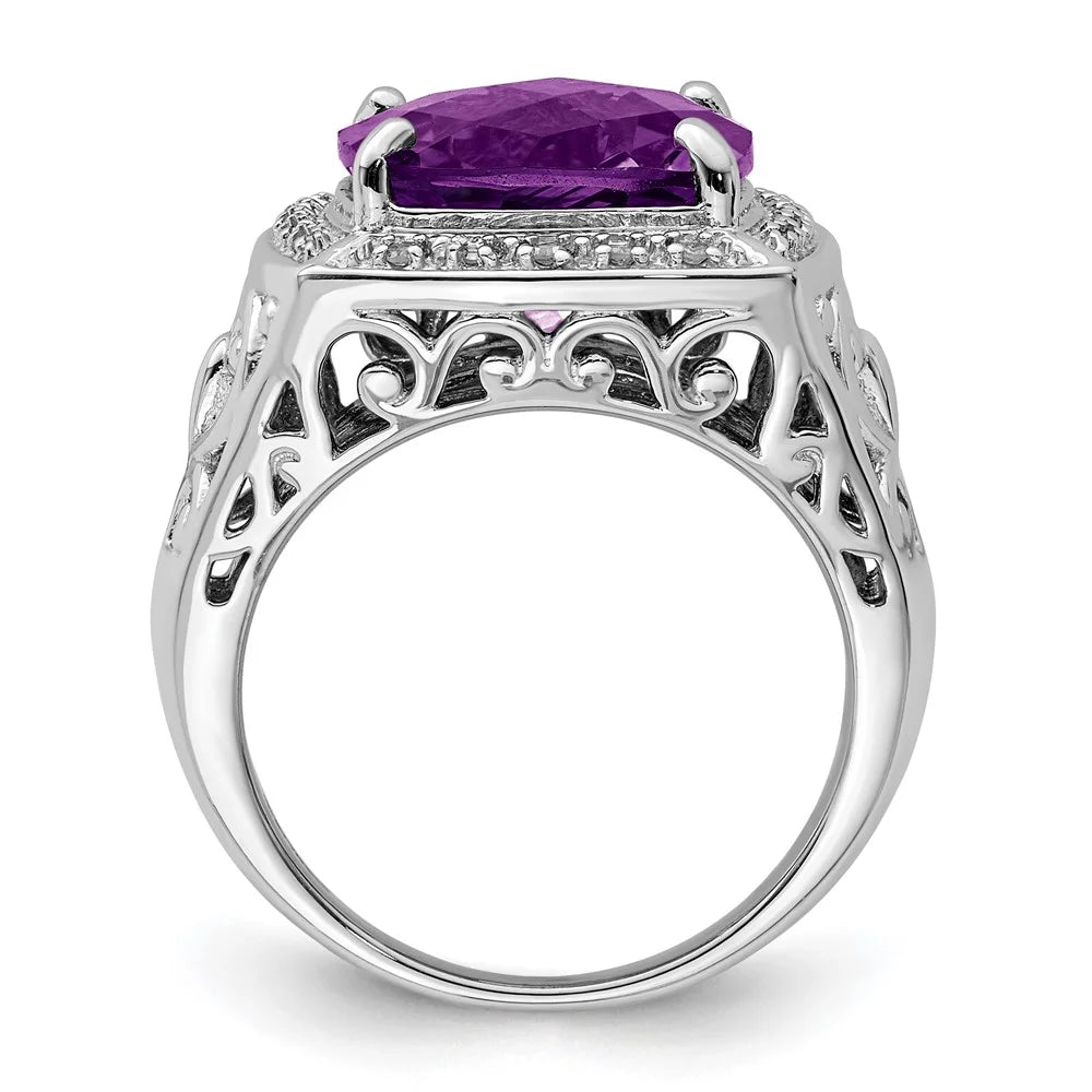 Rhodium-plated Amethyst and Diamond Ring P4571