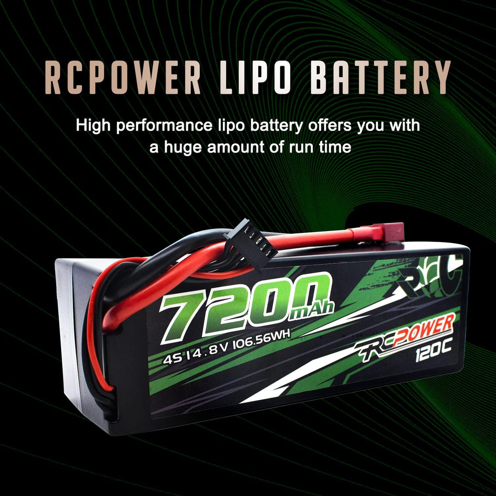 14.8V 7200mAh 4S 120C Hard Case Lipo Battery with T Plug (2Packs) W728