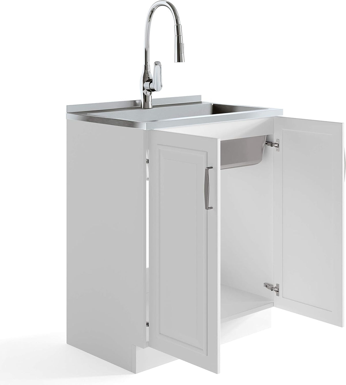 28 inch Laundry Cabinet with Pull-out Faucet and Stainless Steel Sink with 1 Storage Compartment R905