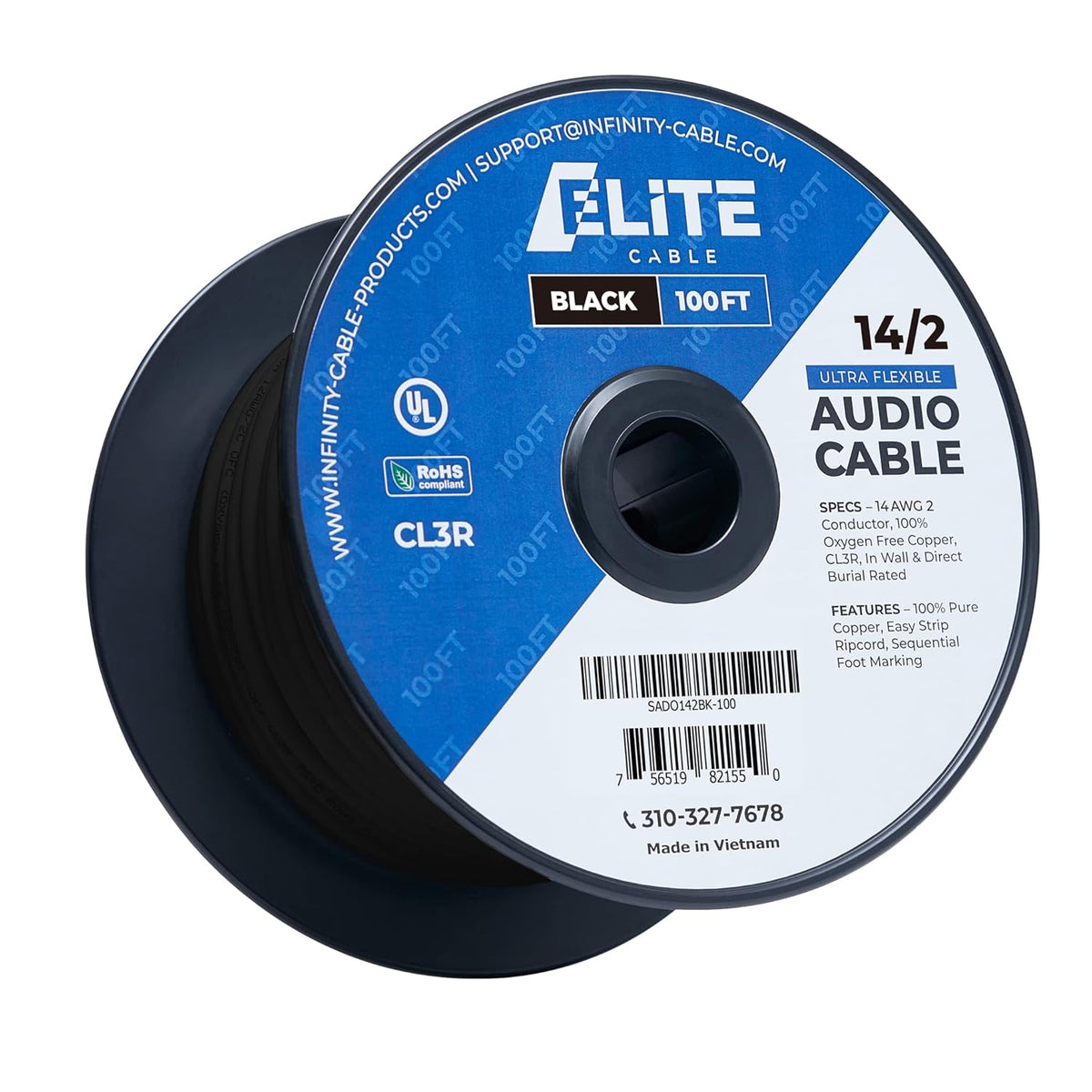 14AWG 4-Conductor 100ft White Oxygen Free Pure Bare Copper Speaker Wire Cable W202124
