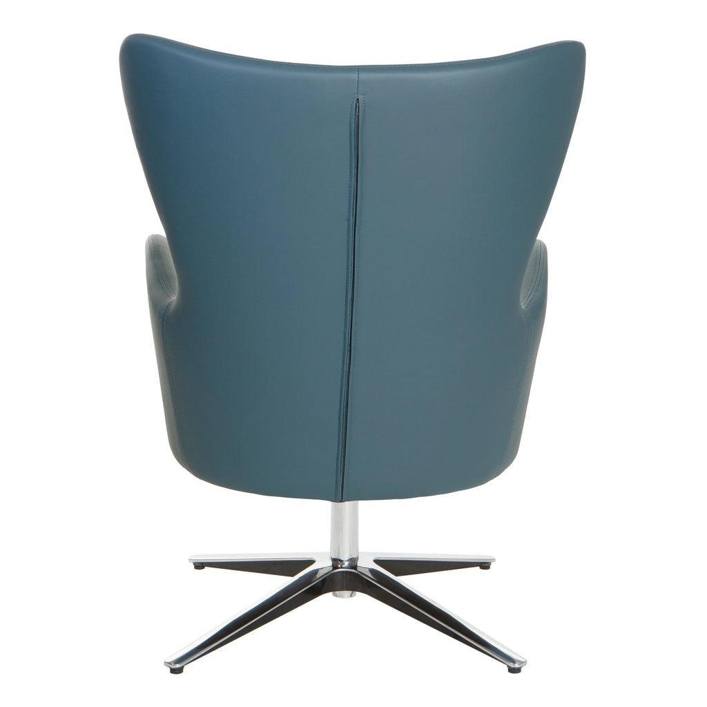 Swivel Armchair in Blue Faux Leather with Aluminum Base Y1195