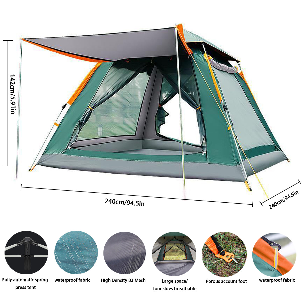 3/4 Person Waterproof Dome Tent with Carry Bag R51870