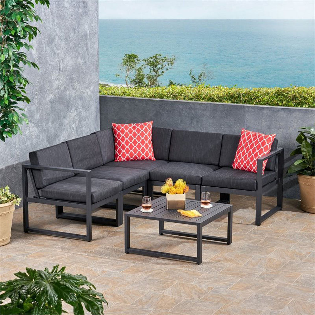 6 Piece Outdoor Aluminum Sectional Sofa Set in Dark Gray Y584
