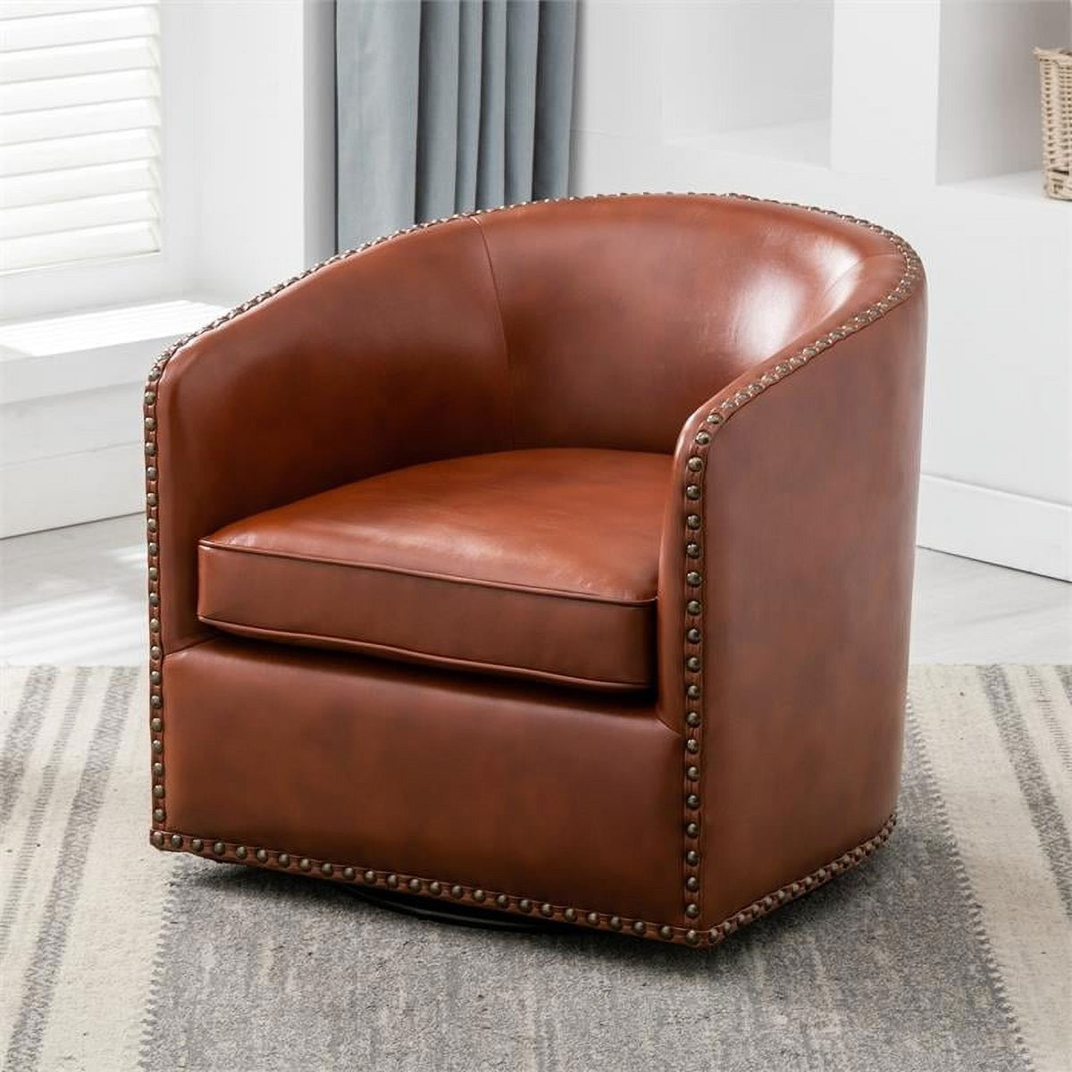 Caramel Faux Leather Swivel Arm Chair T6011