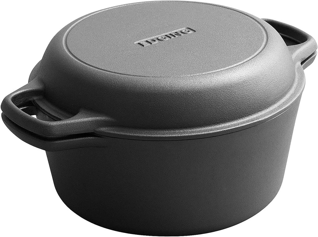 2-In-1 Pre-Seasoned Cast Iron Dutch Oven Set, 5-Quart Pack of 2 V539375
