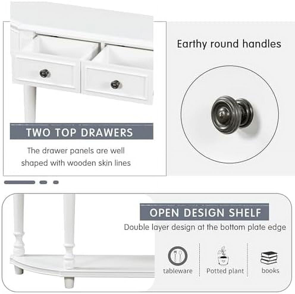 Antique White Wood Half Console Table with Drawers S823369