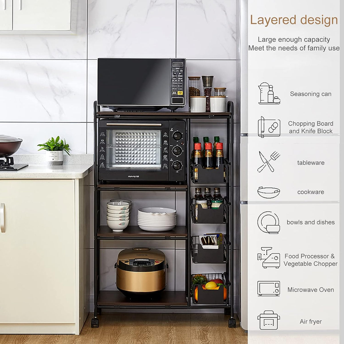 Kitchen Standing Bakers Rack with Storage Basket H984113