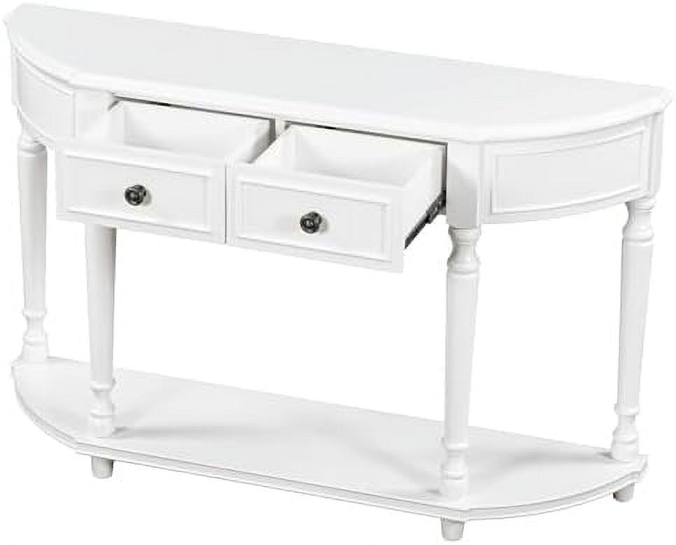 Antique White Wood Half Console Table with Drawers S823369