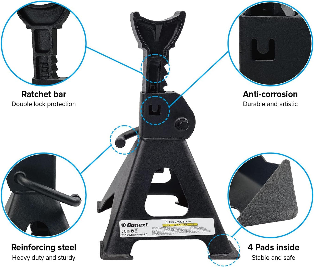 6 Ton Capacity Steel Jack Stands, 1 Pair, Black A9982