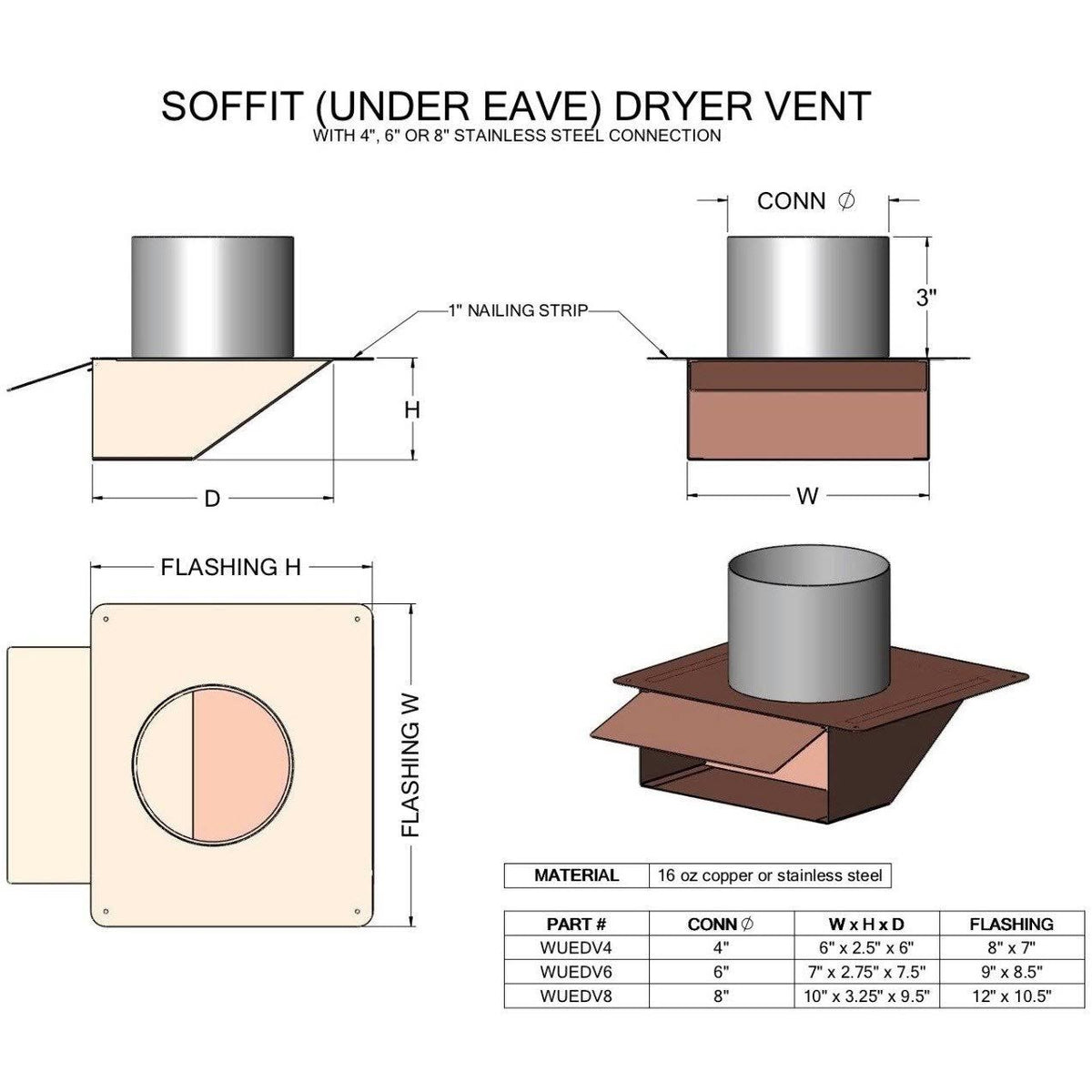 6 inch Under Eave Dryer Vent with Flapper A5714