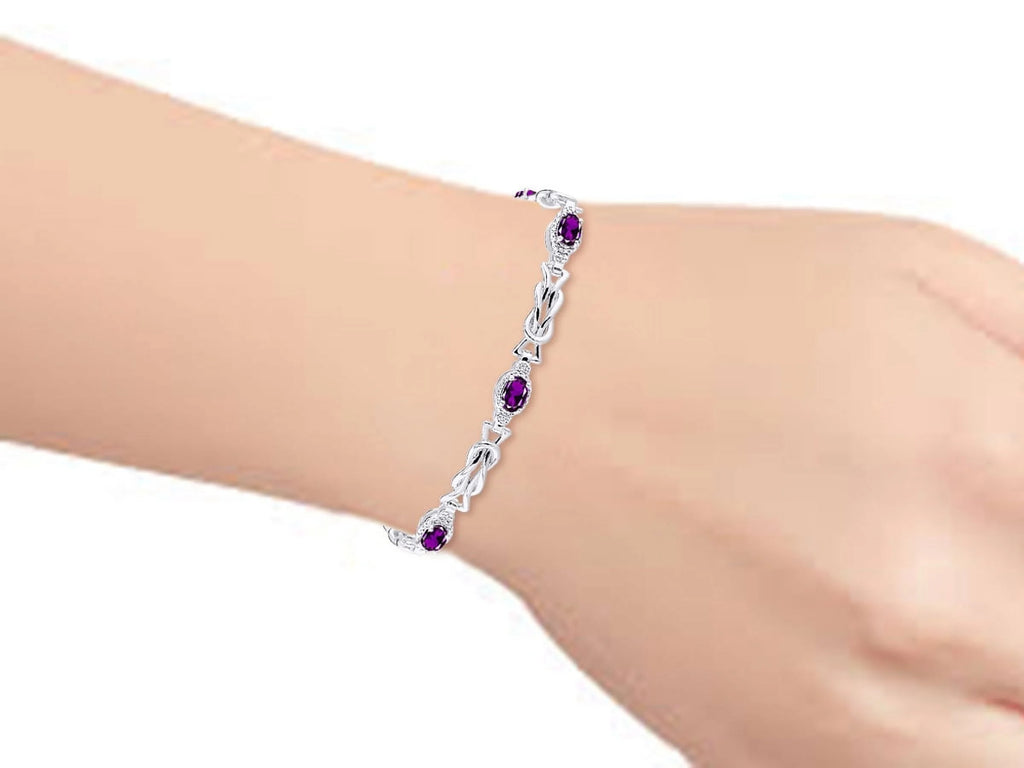 Sterling Silver Love Knot Tennis Bracelet & Pendant Necklace with Diamonds Adjustable 7"-8" Wrist & 18" Chain Amethyst G106789