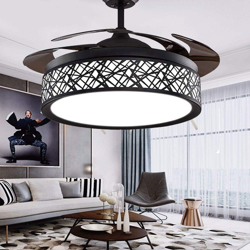 Black Retractable Blade Ceiling Fan with Lights and Remote J40056