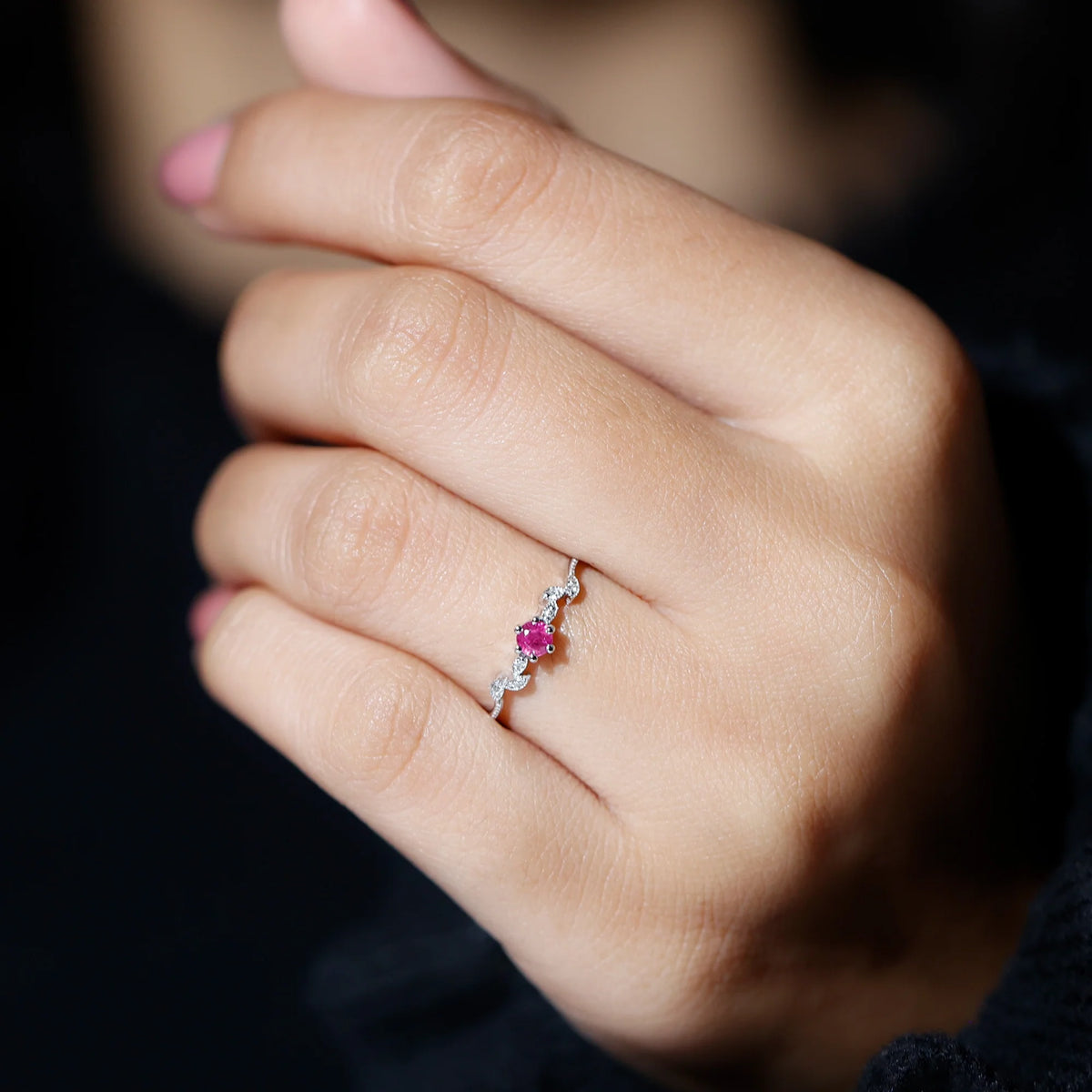 Ruby Promise Ring with Diamond, 925 Sterling Silver N40273