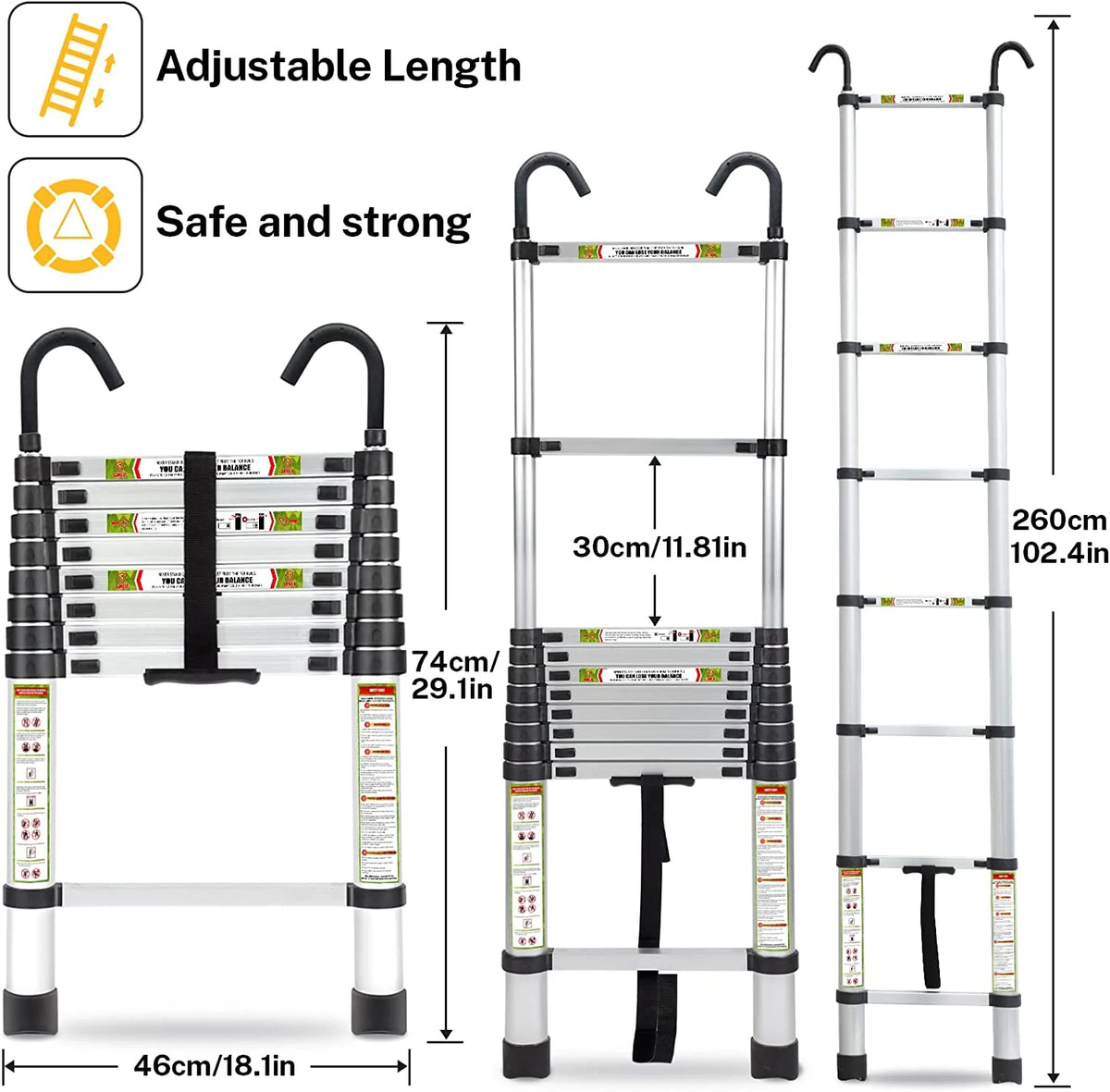 8.5FT Aluminum Telescoping Ladder with Non-Slip Feet, 330lb Capacity T4657