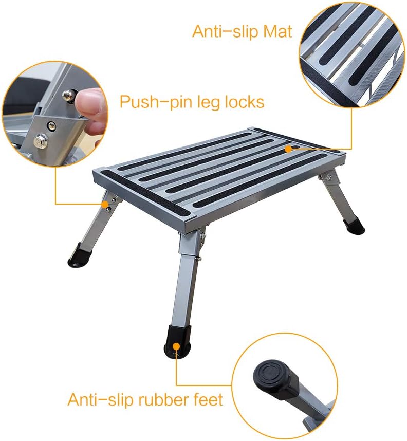Aluminum Folding Step Stool with Reflective Stripes Non-Slip Rubber Feet E621104