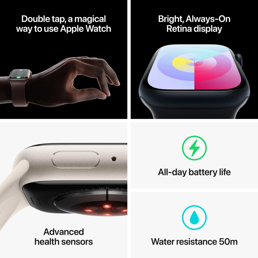 Apple Watch Series 9 GPS + Cellular 41mm Midnight Aluminum Case with Midnight Sport Band - M/L L5090