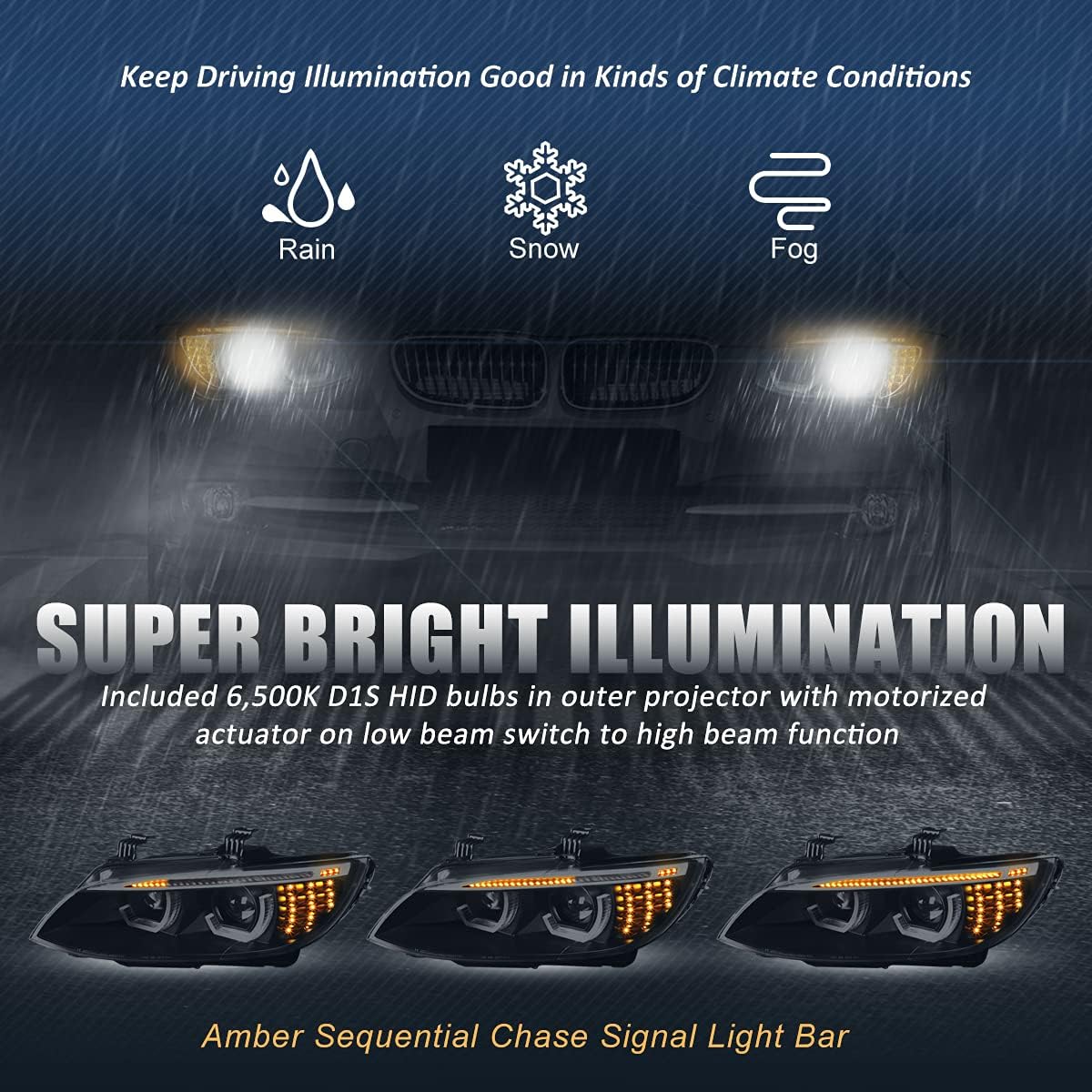 Dual LED Turn Signal Projector Headlights, Black Housing U232