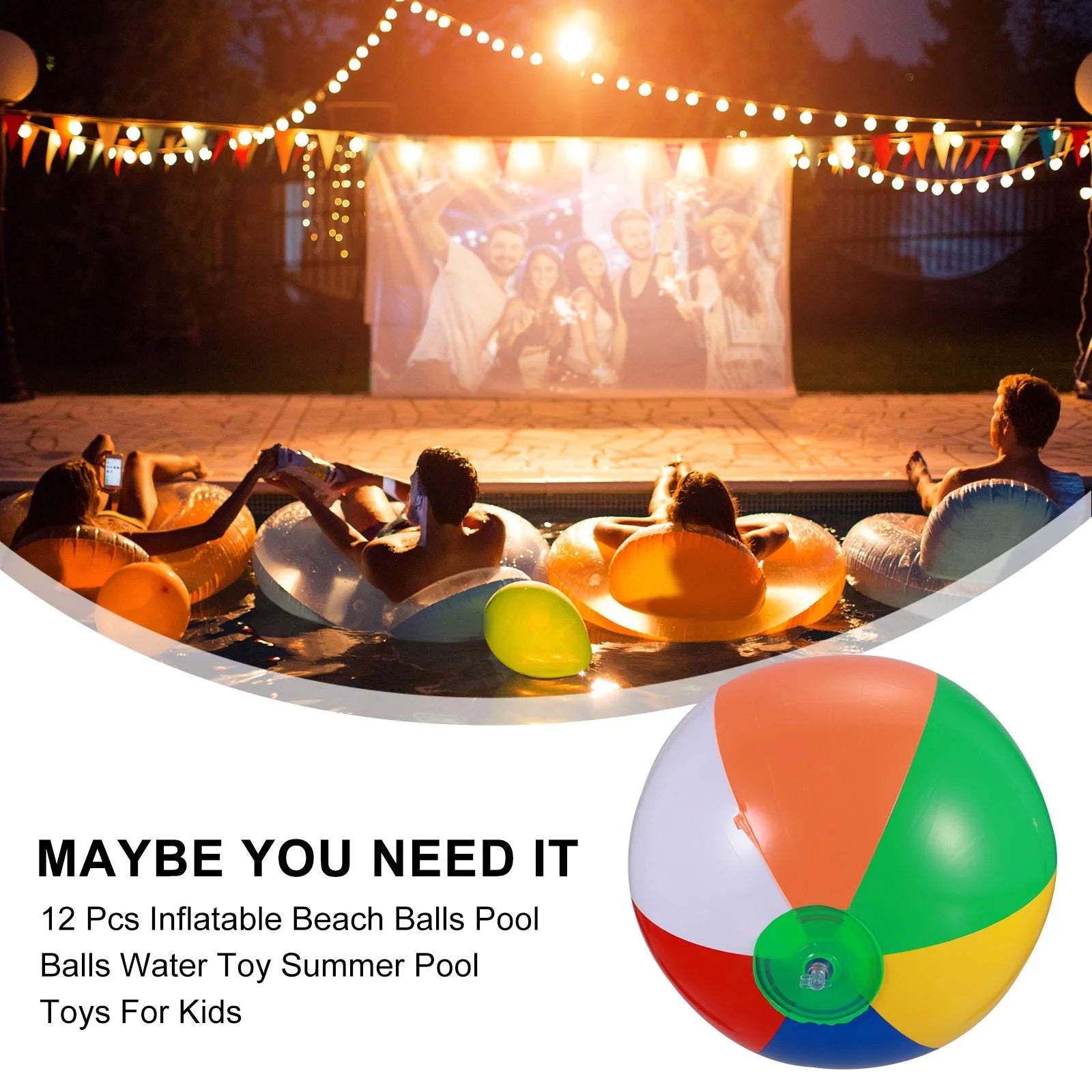 12 Pcs Inflatable Beach Balls Pool Toys T129244